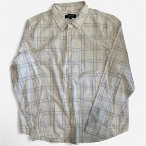 Liverpool White and Gray Plaid Flannel Shirt Size L